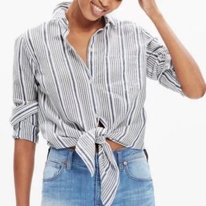 Madewell Front Tie Striped Long Sleeve Button Down